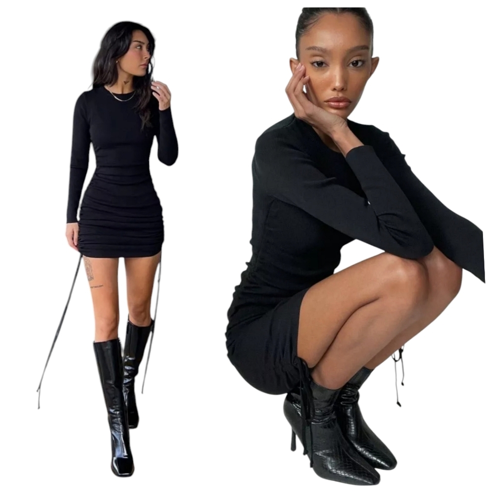 Lioness Black Military Minds Ruched Mini Dress Long Sleeve Bodycon Women… - Picture 3 of 17